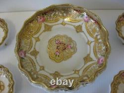 Rare Vintage Noritake Rc Nippon Gold Jewelled And Roses Set Footed Dishes