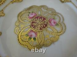 Rare Vintage Noritake Rc Nippon Gold Jewelled And Roses Set Footed Dishes