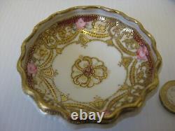 Rare Vintage Noritake Rc Nippon Gold Jewelled And Roses Set Footed Dishes