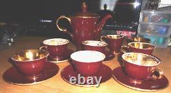 Rare Vintage Stavagerflint Demitasse 15 Piece Coffee Set Dark Red & Gold Lustre