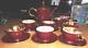 Rare Vintage Stavagerflint Demitasse 15 Piece Coffee Set Dark Red & Gold Lustre