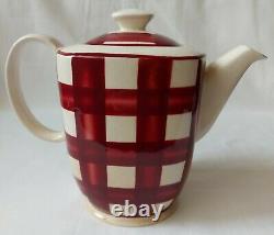 Rare Vintage T G Green Coffee Set Patio Gingham Red Pattern Cups Saucers Pot etc
