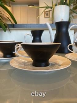 Raymond Lowey Ebony Black Rosenthal Germany Fine China Coffee Set for 6 Vintage