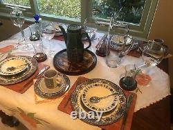 Retro Tablescape Vintage Dinner Set With Plates, Bowls, Glasses & Coffee Set