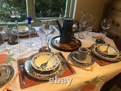 Retro Tablescape Vintage Dinner Set With Plates, Bowls, Glasses & Coffee Set