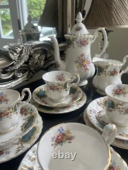 Royal Albert Berkeley Coffee Pot Cup Saucer Trios Milk Sugar 21 Pieces
