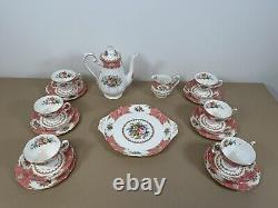 Royal Albert Lady Carlyle Coffee Set x 6 Teapot Milk Jug Cake Plate Vintage Pink