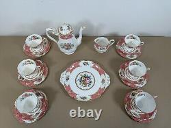 Royal Albert Lady Carlyle Coffee Set x 6 Teapot Milk Jug Cake Plate Vintage Pink
