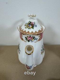 Royal Albert Lady Carlyle Coffee Set x 6 Teapot Milk Jug Cake Plate Vintage Pink