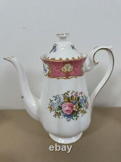 Royal Albert Lady Carlyle Coffee Set x 6 Teapot Milk Jug Cake Plate Vintage Pink