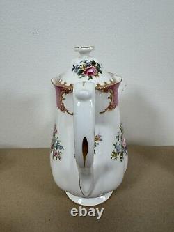 Royal Albert Lady Carlyle Coffee Set x 6 Teapot Milk Jug Cake Plate Vintage Pink