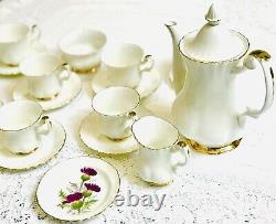 Royal Albert Val D'Or White Gold Coffee Set Cups Saucers Vintage bone china