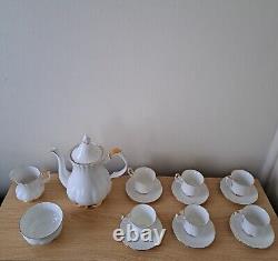 Royal Albert Val Dor Bone China Coffee Set White Gold Trim 15 Pieces Vtg Used