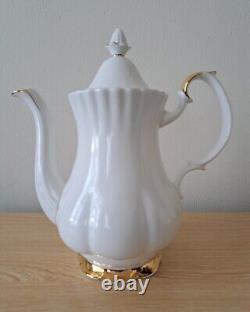 Royal Albert Val Dor Bone China Coffee Set White Gold Trim 15 Pieces Vtg Used