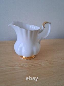 Royal Albert Val Dor Bone China Coffee Set White Gold Trim 15 Pieces Vtg Used
