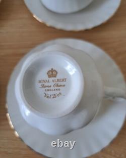 Royal Albert Val Dor Bone China Coffee Set White Gold Trim 15 Pieces Vtg Used