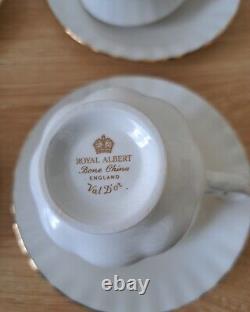 Royal Albert Val Dor Bone China Coffee Set White Gold Trim 15 Pieces Vtg Used