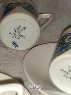 Royal Crown Demitasse Butterfly 4 Cups Saucers Sugar Creamer Coffee Pot Japan