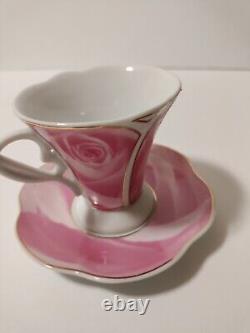 Royal England Vintage Coffee/Tea Cups and Saucers Faded Rose Pattern Set of 5