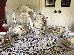 Russian- Imperial Lomonosov Porcelain -Coffee Set-Chamomile & 22k gold 20 Pc