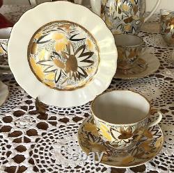 Russian- Imperial Lomonosov Porcelain -Coffee Set-Chamomile & 22k gold 20 Pc