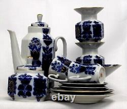 Russian Vintage Hand Painted Lomonosov Porcelain Coffee Set Royal Blue #89