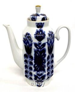 Russian Vintage Hand Painted Lomonosov Porcelain Coffee Set Royal Blue #89