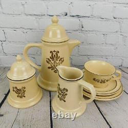 SET FOR 8 VTG Pfaltzgraff Village Coffee/Tea Pot, Sugar Bowl, Creamer, Plates, +