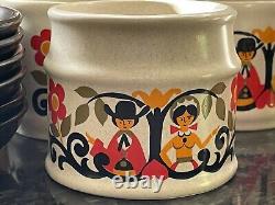 Sadler Pottery Vintage 1970's Folk Love Art 16 Piece Coffee Set