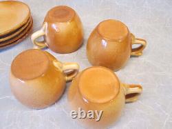 Set 4 GRACETONE Frankoma Pottery Cinnamon 2C COFFEE CUPS & SAUCERS Vintage Orbit