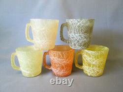Set 5 Hazel Atlas Glass Rubber Coated Spaghetti Vintage Coffee Mugs Cups Retro