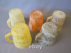 Set 5 Hazel Atlas Glass Rubber Coated Spaghetti Vintage Coffee Mugs Cups Retro