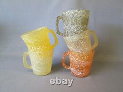 Set 5 Hazel Atlas Glass Rubber Coated Spaghetti Vintage Coffee Mugs Cups Retro