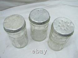 Set 5 Vintage Glass Hoosier Type Jars Shaker Panel Coffee Tea Salt/Pepper Spice