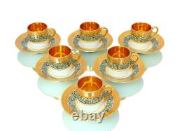 Set 6x Moka Demitasse Cup Empire Gilded Palmettes by LEGLE Limoges Porcelain