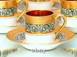 Set 6x Moka Demitasse Cup Empire Gilded Palmettes by LEGLE Limoges Porcelain