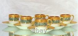 Set 6x Moka Demitasse Cup Empire Gilded Palmettes by LEGLE Limoges Porcelain