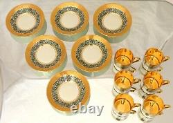 Set 6x Moka Demitasse Cup Empire Gilded Palmettes by LEGLE Limoges Porcelain