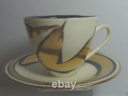 Set 8 Mallory Pottery California Black Ivory Gold Coffee Cups Saucers