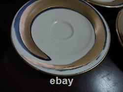 Set 8 Mallory Pottery California Black Ivory Gold Coffee Cups Saucers