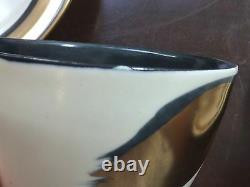 Set 8 Mallory Pottery California Black Ivory Gold Coffee Cups Saucers