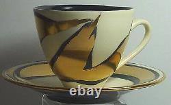 Set 8 Mallory Pottery California Black Ivory Gold Coffee Cups Saucers