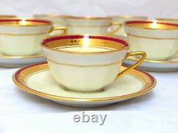 Set 8x Moka Cup Empire Gilded Palmettes by Limoges Porcelain Wine Red & Cream