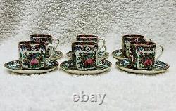 Set Six Vintage Demitasse Espresso Coffee Cups Saucers Hong Kong Hand Painted