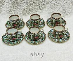 Set Six Vintage Demitasse Espresso Coffee Cups Saucers Hong Kong Hand Painted