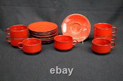 Set of 16 Pc. Villeroy & Boch GRANADA Solid Red 2 Flat Cups and Saucers SCARCE