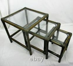 Set of 3 Vintage Nesting Coffee Side Tables Faux Bamboo Rattan Lounge