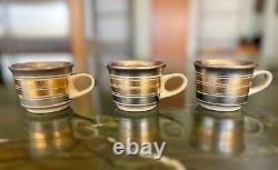 Set of 3 Vtg Edith Heath Sausalito Cups Gold Platinum Silver Striped Rare