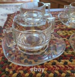 Set of 4 Vintage Glass Coffee Cups Arno Joe Colombo Square Double Handle Italy
