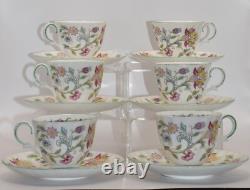 Set of 6 Minton Haddon Hall Green Edge Coffee Cups and Saucers